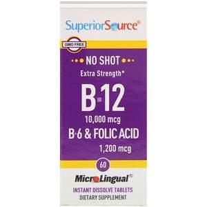 Superior Source, Extra Strength B-12, B-6 & Folic Acid, 10,000 mcg / 1,200 mcg, 60 MicroLingual Instant Dissolve Tablets - HealthCentralUSA