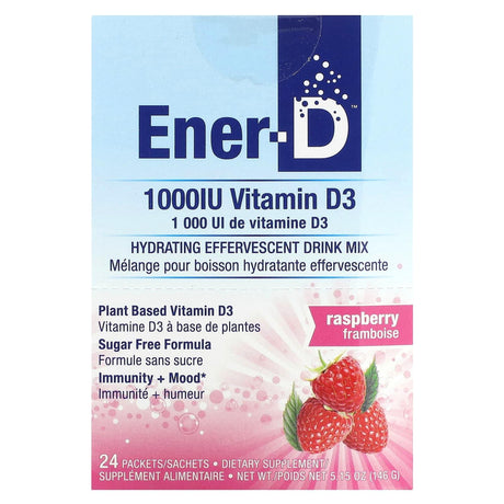 Ener-C, Ener-D, Vitamin D3, Hydrating Effervescent Drink Mix, Sugar Free, Raspberry, 1,000 mg, 24 Packets - Supply Center USA