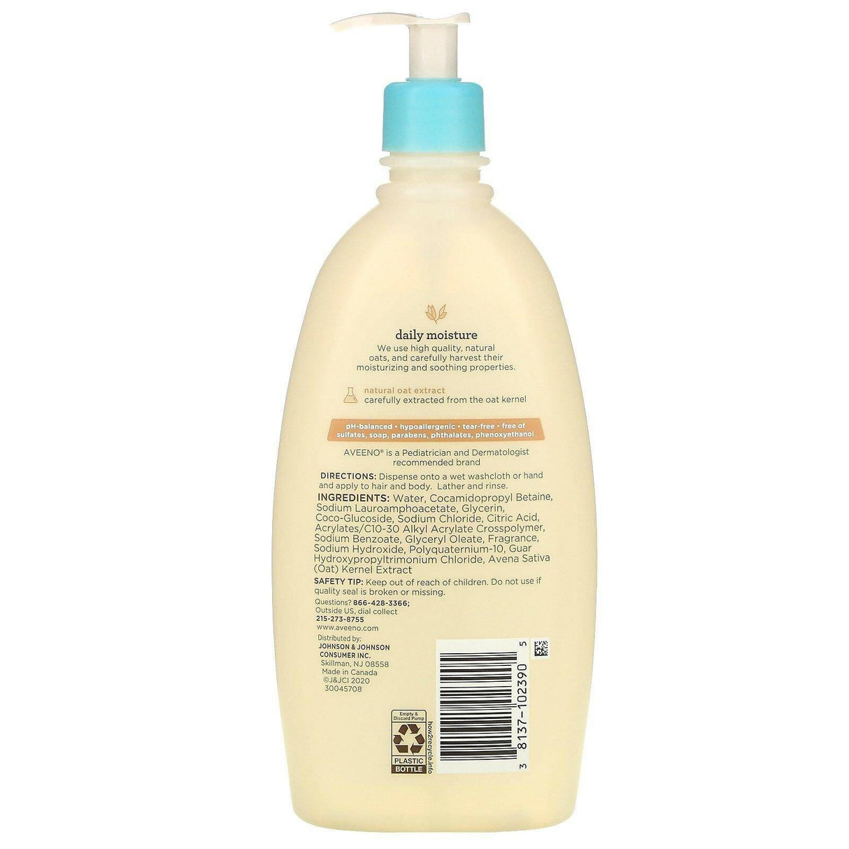 Aveeno, Baby, Daily Moisture Wash & Shampoo, Lightly Scented, 18 fl oz (532 ml) - Supply Center USA