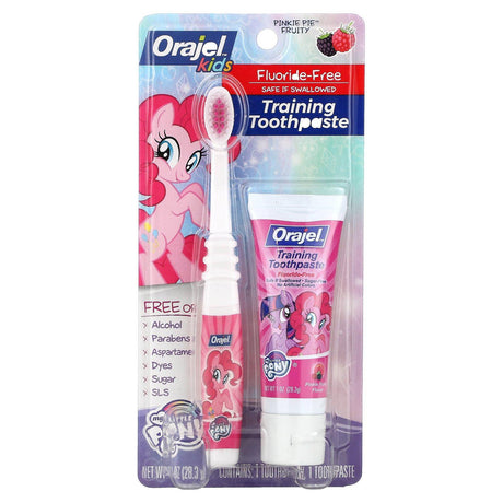 Orajel, Kids, My Little Pony Training Toothpaste with Toothbrush, Fluoride Free, Pinkie Fruity, 2 Piece Set - Supply Center USA