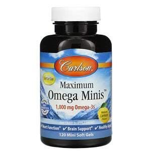 Carlson Labs, Maximum Omega Minis, Natural Lemon Flavor, 1,000 mg, 120 Mini Softgels - Supply Center USA