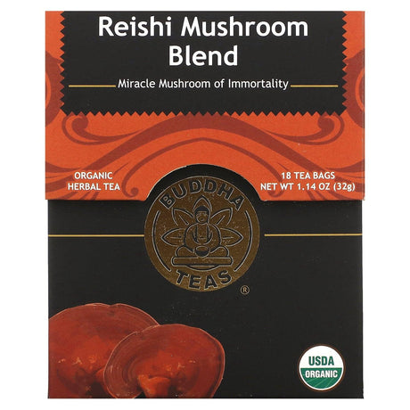 Buddha Teas, Organic Herbal Tea, Reishi Mushroom Blend, Caffeine Free, 18 Tea Bags, 1.14 oz (32 g) - Supply Center USA