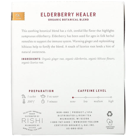 Rishi Tea, Elderberry Healer, Caffeine-Free, 15 Sachets, 2.11 oz (60 g) - Supply Center USA