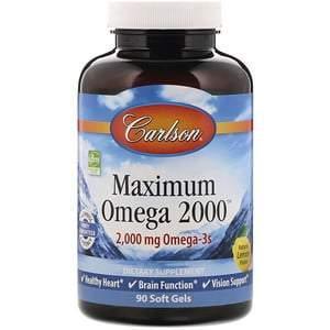 Carlson Labs, Maximum Omega 2000, Natural Lemon Flavor, 2,000 mg, 90 Soft Gels - Supply Center USA