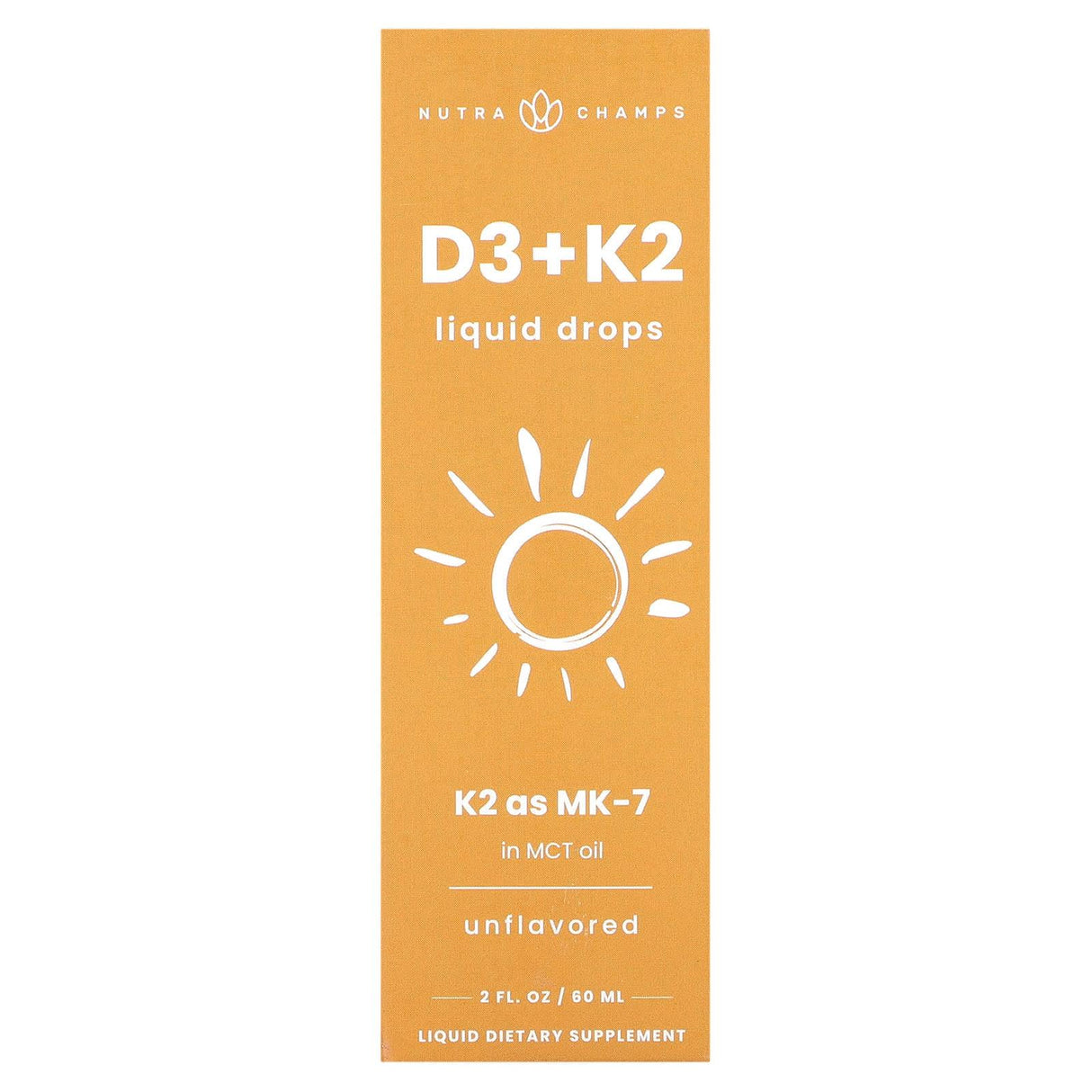 NutraChamps, D3 + K2 Liquid Drops, Unflavored, 2 fl oz (60 ml) - Supply Center USA