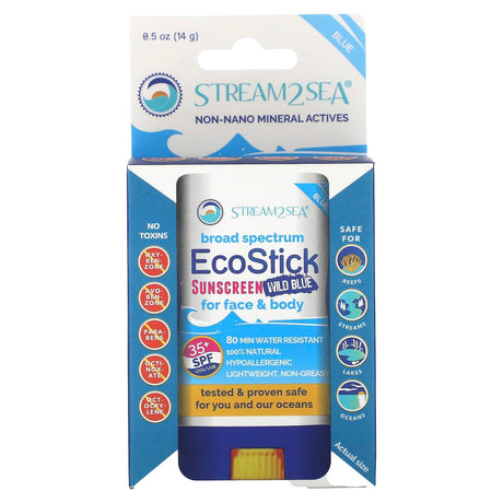 Stream2Sea, EcoStick Sunscreen Wild Blue, SPF 35+, 0.5 oz (14 g) - Supply Center USA