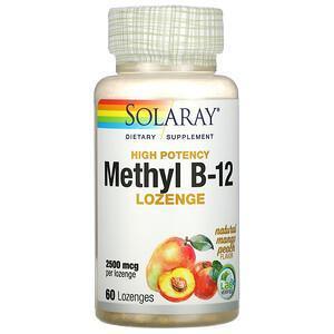 Solaray, High Potency Methyl B-12, Natural Mango Peach, 2,500 mcg, 60 Lozenges - Supply Center USA