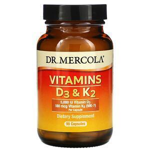 Dr. Mercola, Vitamins D3 & K2, 90 Capsules - Supply Center USA