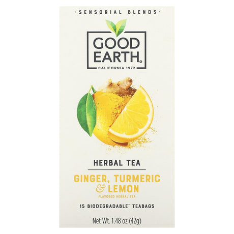 Good Earth Teas, Sensorial Blends, Herbal Tea, Ginger, Turmeric & Lemon, 15 Biodegradable Teabags, 1.48 oz (42 g) - Supply Center USA