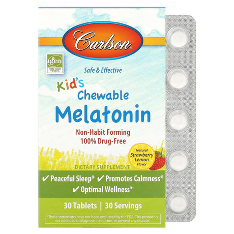 Carlson, Kid's Chewable Melatonin, Strawberry Lemon, 30 Tablets - Supply Center USA