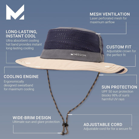 MISSION Cooling Boonie Hat - Wide Brim Adjustable Sun Hats for Men and Women - Supply Center USA