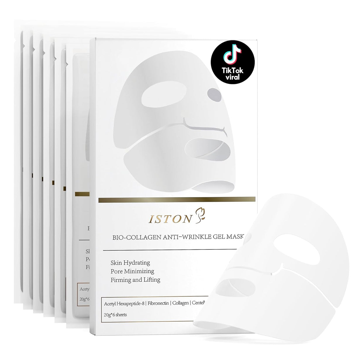 ISTON 6 Pack Bio-Collagen Real Deep anti Wrinkle Lifting Mask,Overynight Hydrating Face Mask for All Skin Types -Pore Minimizing,Elasticity Enhancing,Firming,Moisturizing
