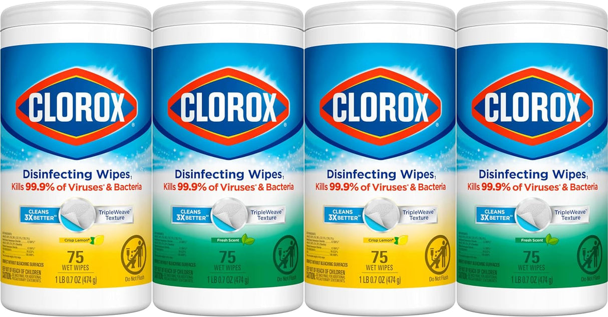 Clorox Disinfecting Wipes Value Pack, Bleach Free Cleaning Wipes, 75 Count Each, Pack of 4