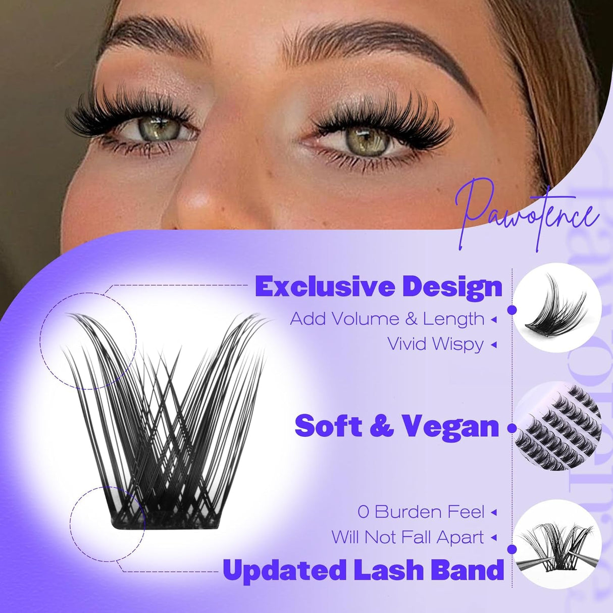 Pawotence Lash Clusters Wispy Cluster Eyelash Extensions 144Pcs Individual Lashes 10-18Mm Lash Extension DIY False Eyelashes Soft Comfortable Eyelash Clusters with Thin Band