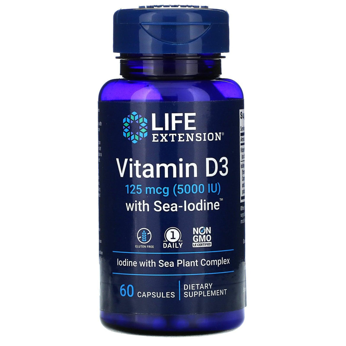 Life Extension, Vitamin D3 with Sea-Iodine, 125 mcg (5,000 IU), 60 Capsules - Supply Center USA