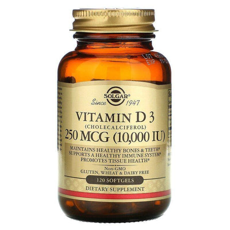 Solgar, Vitamin D3 (Cholecalciferol), 250 mcg (10,000 IU), 120 Softgels - Supply Center USA