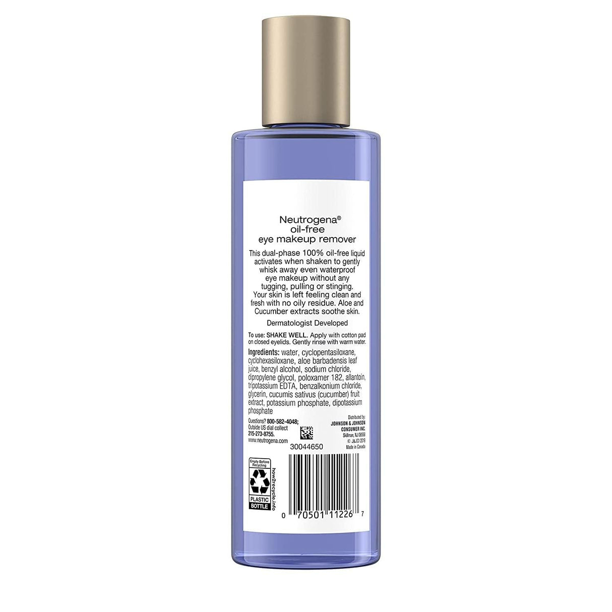 Neutrogena Gentle Oil-Free Eye Makeup Remover & Cleanser for Sensitive Eyes, Non-Greasy Makeup Remover, Removes Waterproof Mascara, Dermatologist & Ophthalmologist Tested, 8.0 Fl. Oz - Supply Center USA