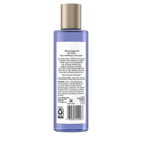 Neutrogena Gentle Oil-Free Eye Makeup Remover & Cleanser for Sensitive Eyes, Non-Greasy Makeup Remover, Removes Waterproof Mascara, Dermatologist & Ophthalmologist Tested, 8.0 Fl. Oz - Supply Center USA