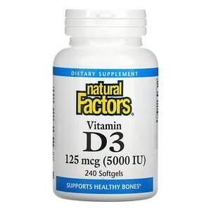 Natural Factors, Vitamin D3, 125 mcg (5,000 IU), 240 Softgels - Supply Center USA