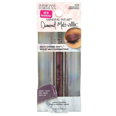 Physicians Formula, Mineral Wear, Diamond Melt-allic, Liquid Eyeshadow, Precious Purple, 0.09 fl oz (2.8 ml) - Supply Center USA