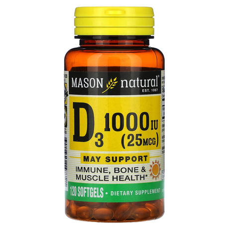 Mason Natural, Vitamin D3, 25 mcg (1,000 IU), 120 Softgels - Supply Center USA