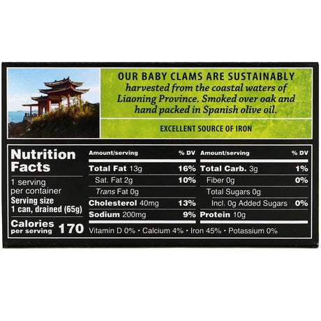 Crown Prince Natural, Smoked Baby Clams in Olive Oil, 3 oz (85 g) - Supply Center USA