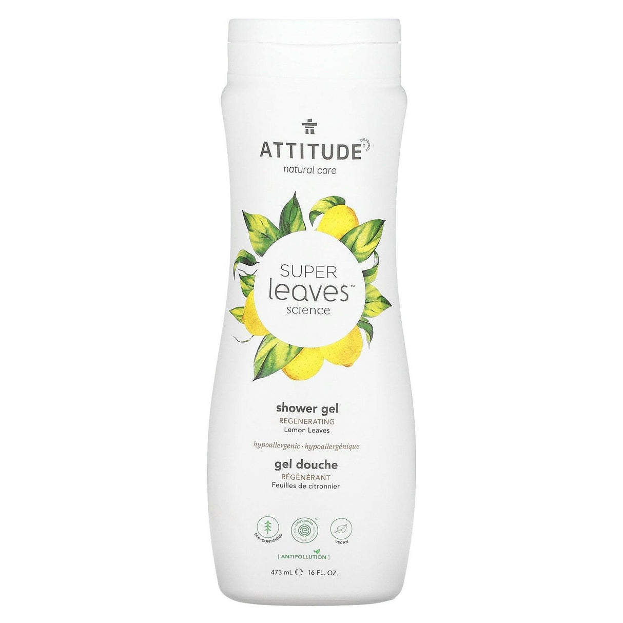 ATTITUDE, Super Leaves Science, Shower Gel, Regenerating, Lemon Leaves, 16 fl oz (473 ml) - Supply Center USA