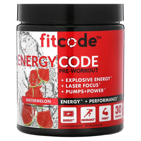 FITCODE, Energy Code, Pre-Workout, Watermelon, 9.8 oz (279 g) - Supply Center USA