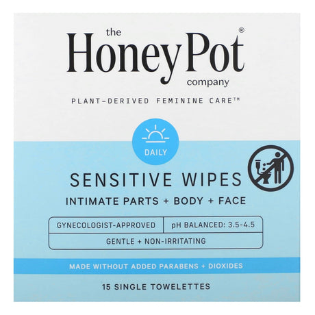 The Honey Pot Company, Sensitive Wipes, 15 Single Towelettes - Supply Center USA