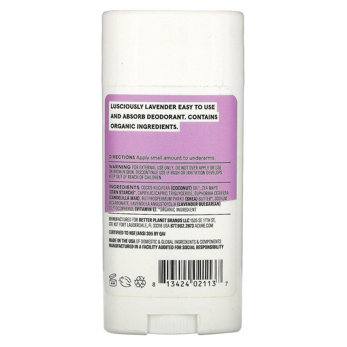 Acure, Deodorant, Lavender & Coconut, 2.2 oz (62.4 g) - Supply Center USA