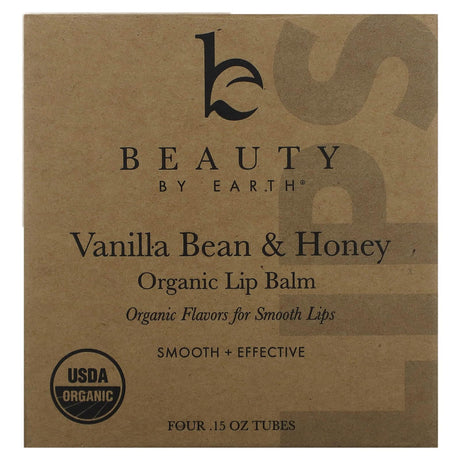 Beauty By Earth, Organic Lip Balm, Vanilla Bean & Honey, 4 Tubes, 0.15 oz Each - Supply Center USA