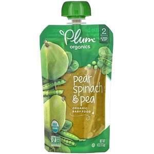 Plum Organics, Organic Baby Food, Stage 2, Pear, Spinach & Pea, 4 oz (113 g) - Supply Center USA