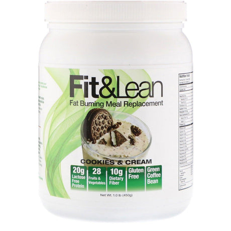 Fit & Lean, Fat Burning Meal Replacement, Cookies & Cream, 1.0 lb (450 g) - Supply Center USA