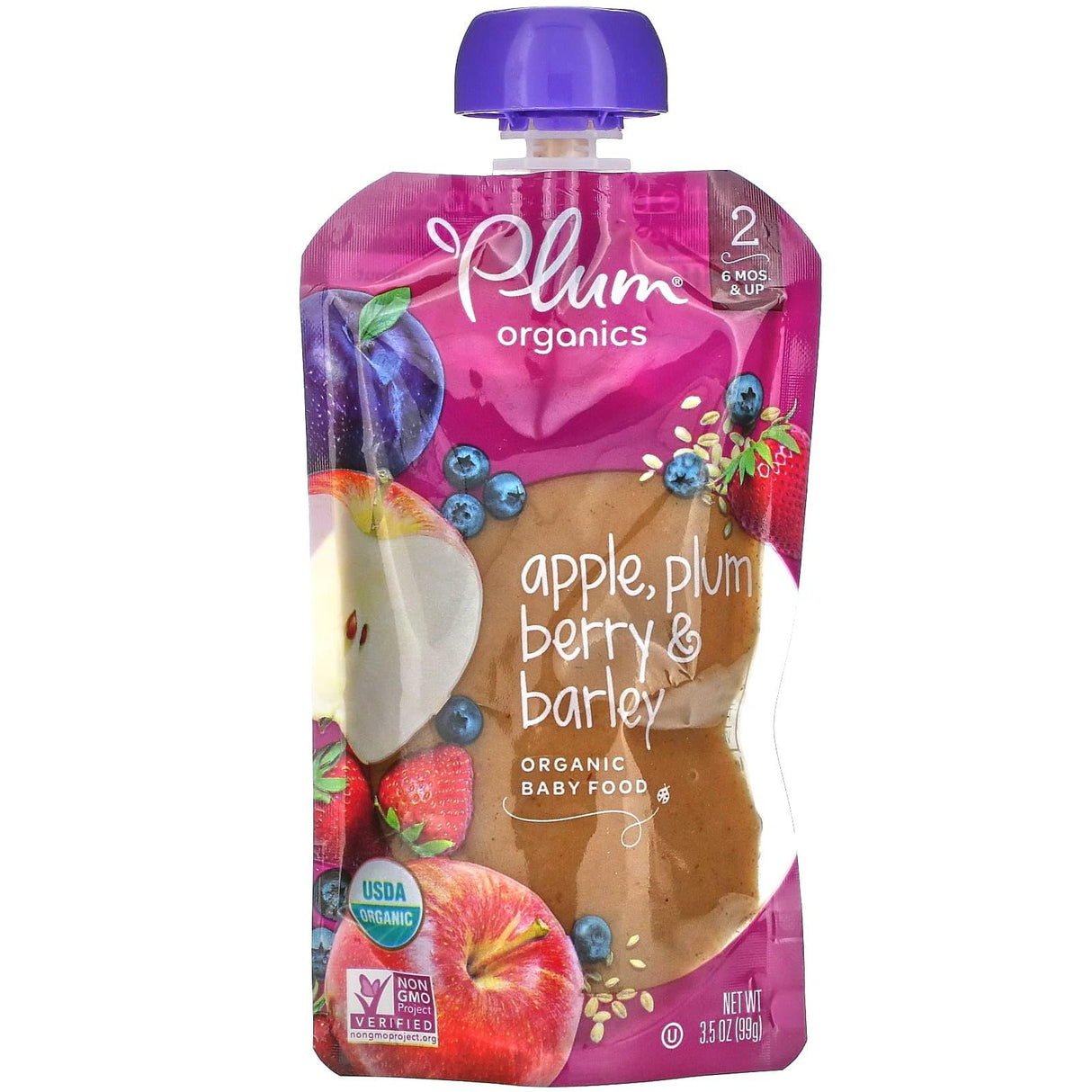 Plum Organics, Organic Baby Food, 6 Mos & Up, Apple, Plum, Berry & Barley, 3.5 oz (99 g) - Supply Center USA