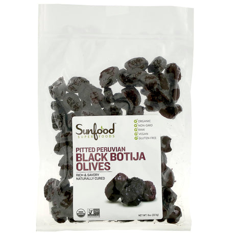 Sunfood, Pitted Peruvian Black Botija Olives, 8 oz (227 g) - Supply Center USA