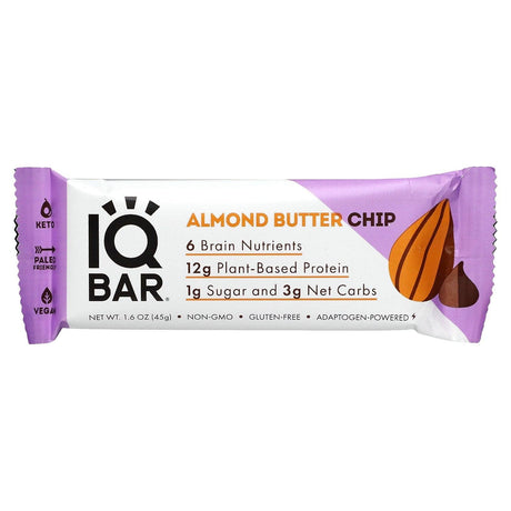 IQBAR, Plant Protein Bar, Almond Butter Chip, 12 Bars, 1.6 oz (45 g) Each - Supply Center USA