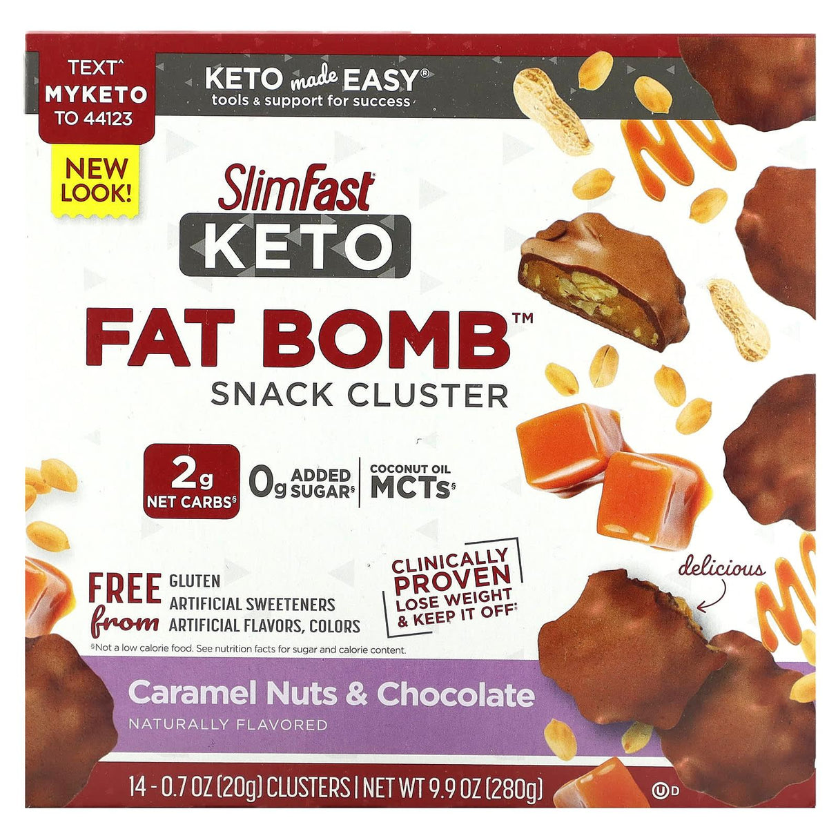 SlimFast, Keto Fat Bomb Snack Cluster, Caramel Nuts & Chocolate, 14 Clusters, 0.7 oz (20 g) Each - Supply Center USA