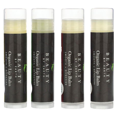 Beauty By Earth, Exotic Multi-Pack Beeswax Lip Balm, Green Tea + Asian Pear + Grapefruit Pomegranate + Acai Berry, 4 Tubes, 0.15 oz Each - Supply Center USA