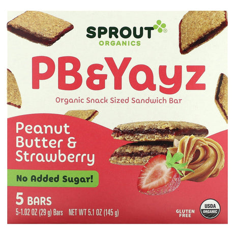 Sprout Organics, PB & Yayz, Organic Snack Sized Sandwich Bar, Peanut Butter & Banana, 5 Bars, 1.02 oz (29 g) Each - Supply Center USA