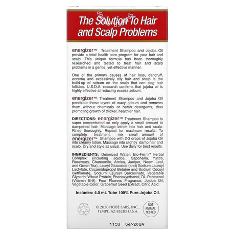 Hobe Labs, Energizer Treatment Shampoo with Jojoba & Vitamin B-5, 4 fl oz (118 ml) - Supply Center USA