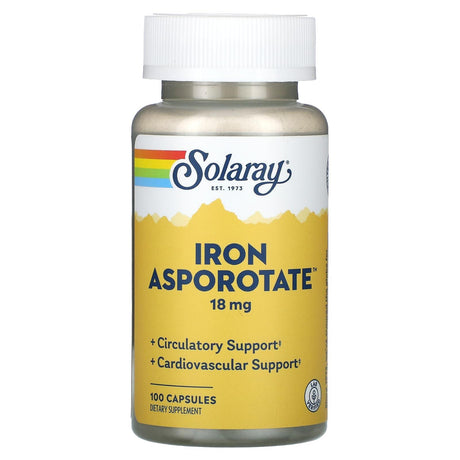 Solaray, Iron Asporotate, 18 mg, 100 Capsules - Supply Center USA