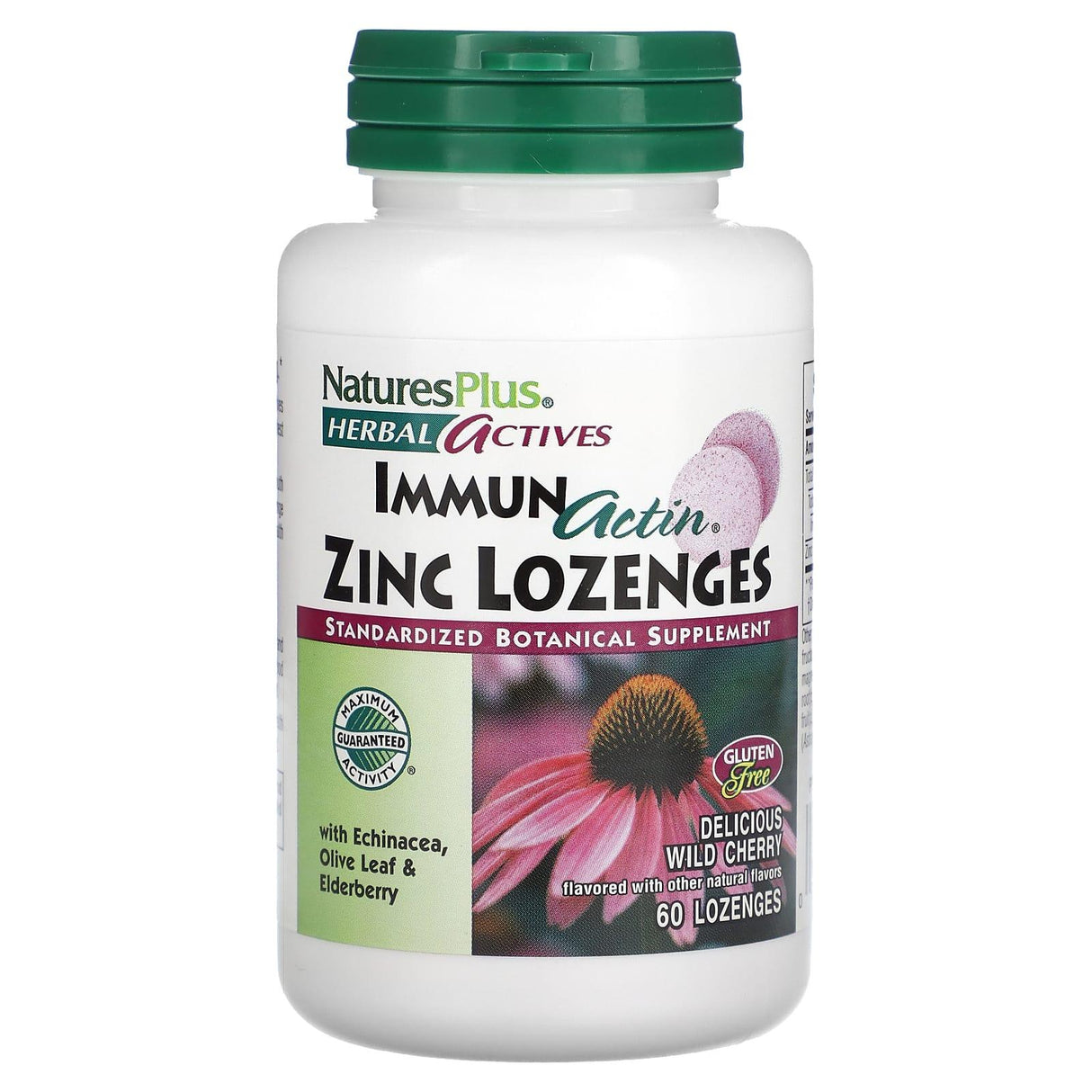 NaturesPlus, Herbal Actives, Immun Actin, Zinc Lozenges, Wild Cherry, 60 Lozenges - Supply Center USA