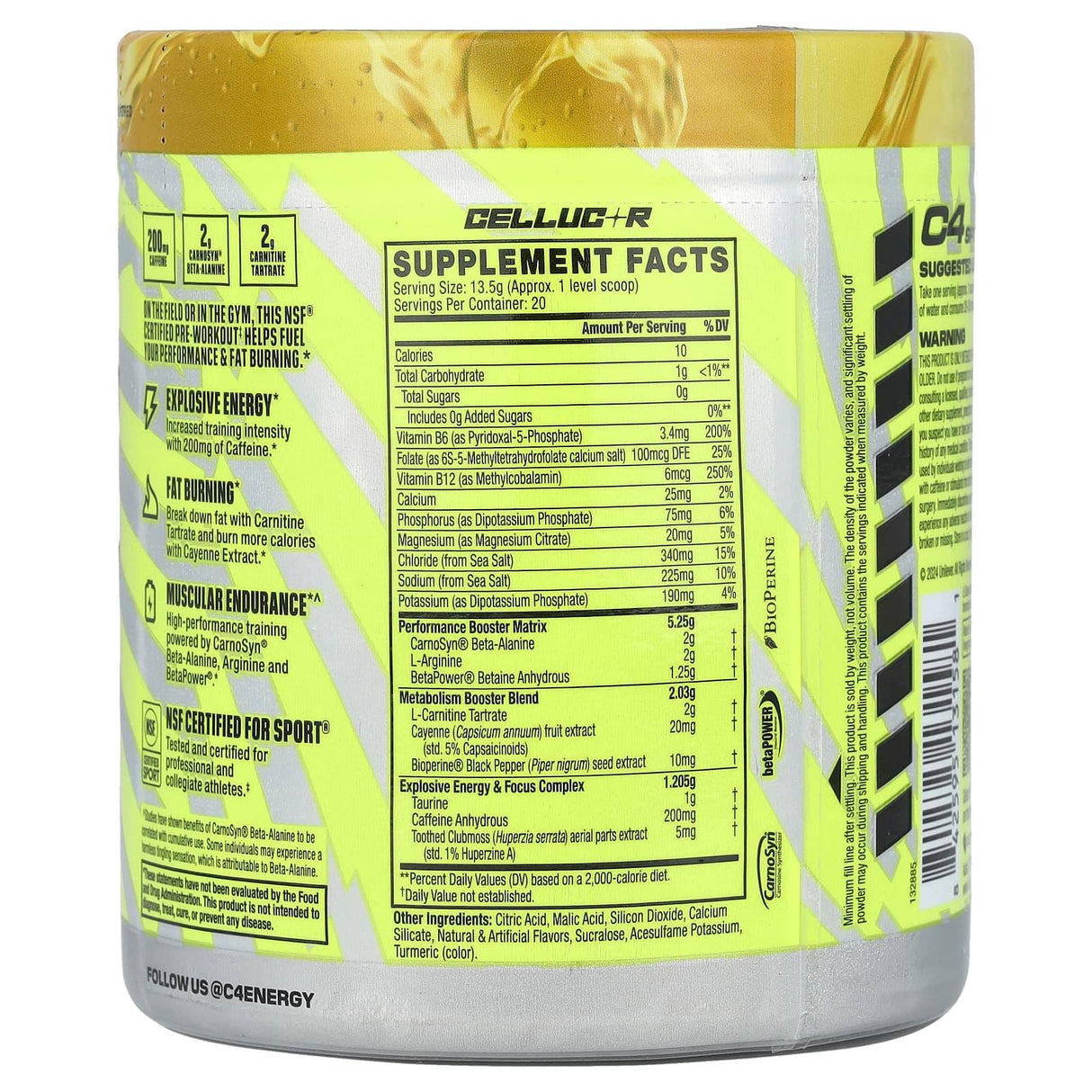 Cellucor, C4 Sport Ripped, Pre-Workout, Popsicle®, Hawaiian Pineapple, 9.5 oz (270 g) - Supply Center USA