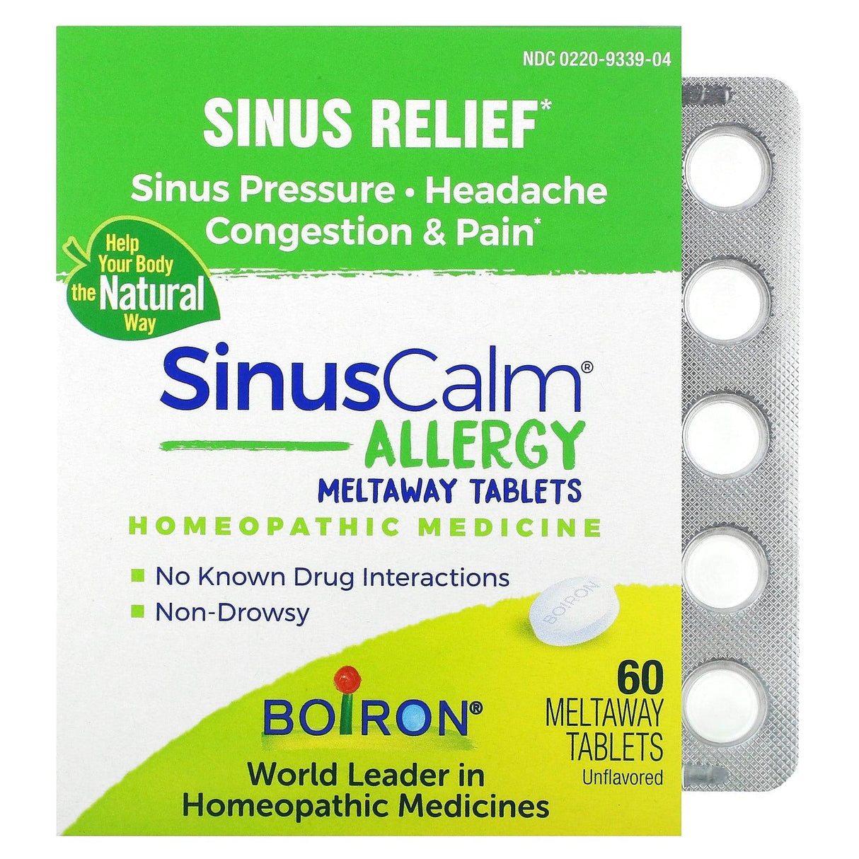 Boiron, SinusCalm Allergy, Sinus Relief, Unflavored, 60 Meltaway Tablets - Supply Center USA