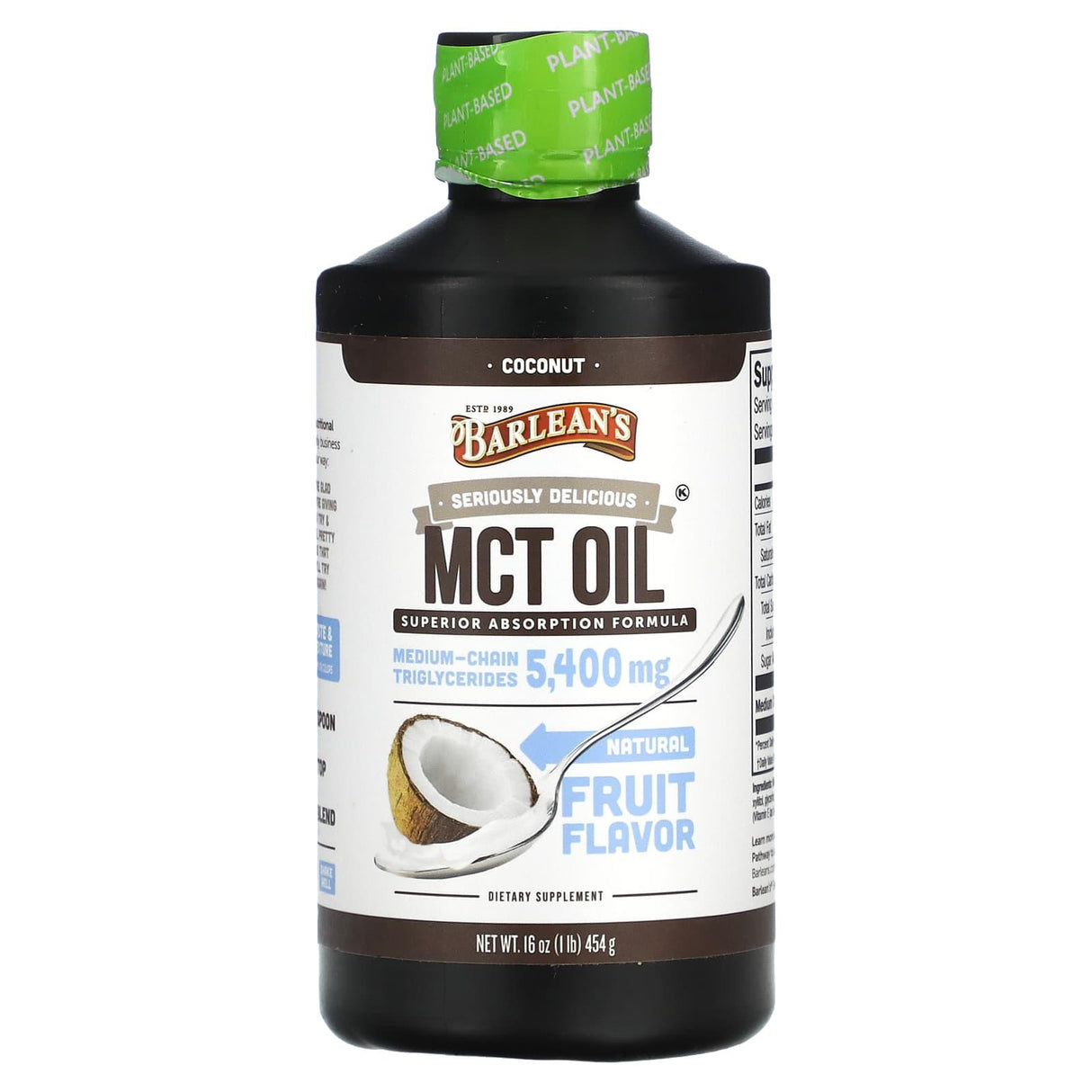 Barlean's, Seriously Delicious, MCT Oil, Superior Absorption Formula, Coconut, 5,400 mg, 1 lb (454 g) - Supply Center USA