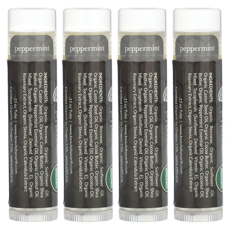 Beauty By Earth, Beeswax Lip Balm, Peppermint, 4 Tubes, 0.15 oz Each - Supply Center USA