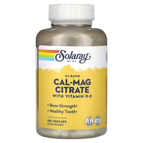 Solaray, Cal-Mag Citrate with Vitamin D-2, 2:1 Ratio, 180 VegCaps - Supply Center USA