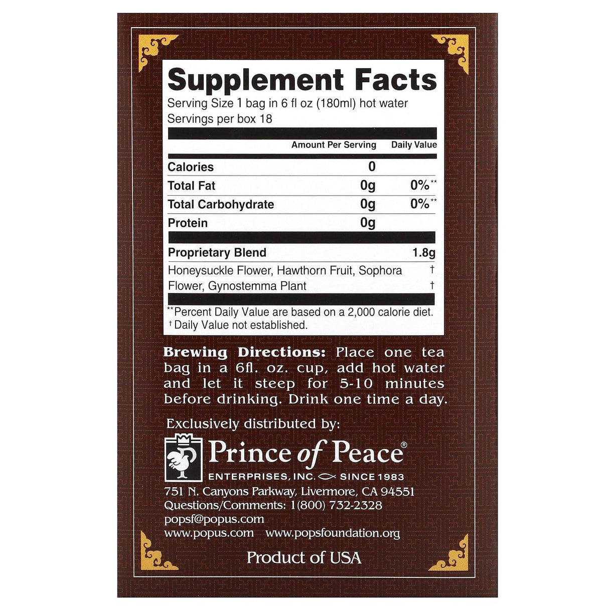 Prince of Peace, Herbal Tea, Cholesterol, 18 Tea Bags, 1.14 oz (32.4 g) - Supply Center USA