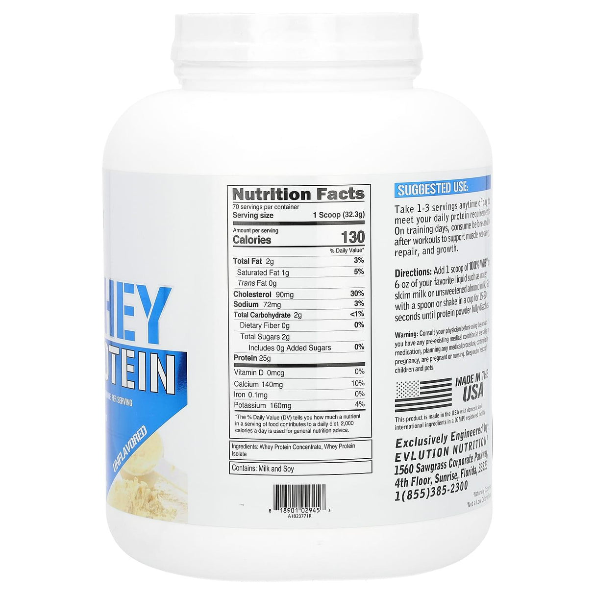 EVLution Nutrition, 100% Whey Protein, Unflavored, 5 lb (2.268 kg) - Supply Center USA