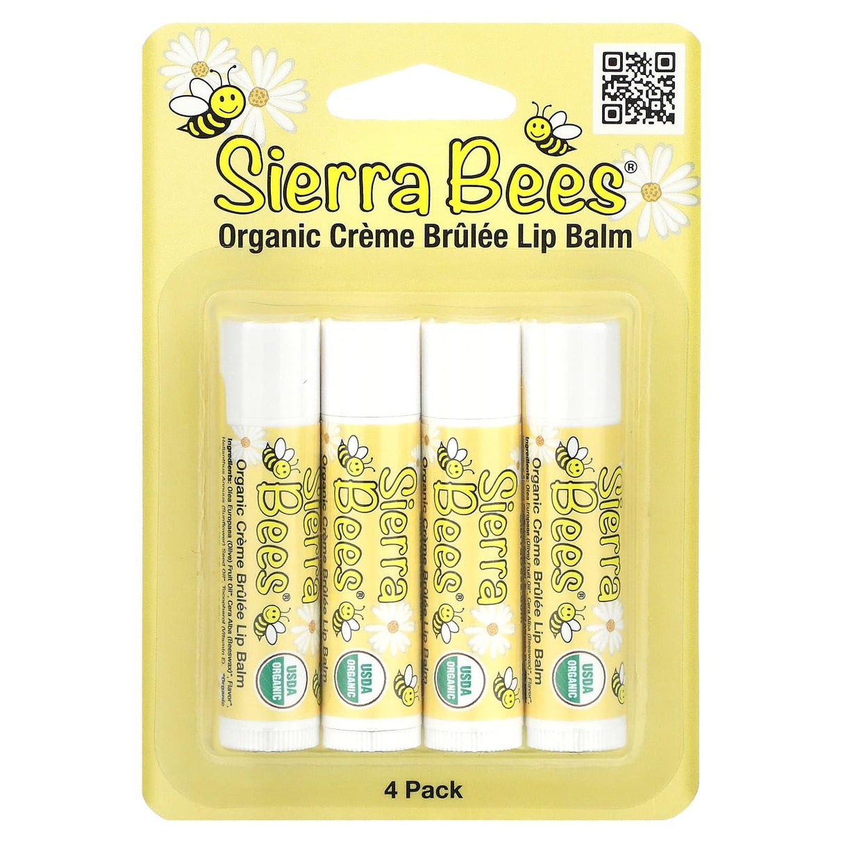 Sierra Bees, Organic Lip Balms, Creme Brulee, 4 Pack, 0.15 oz (4.25 g) Each - Supply Center USA